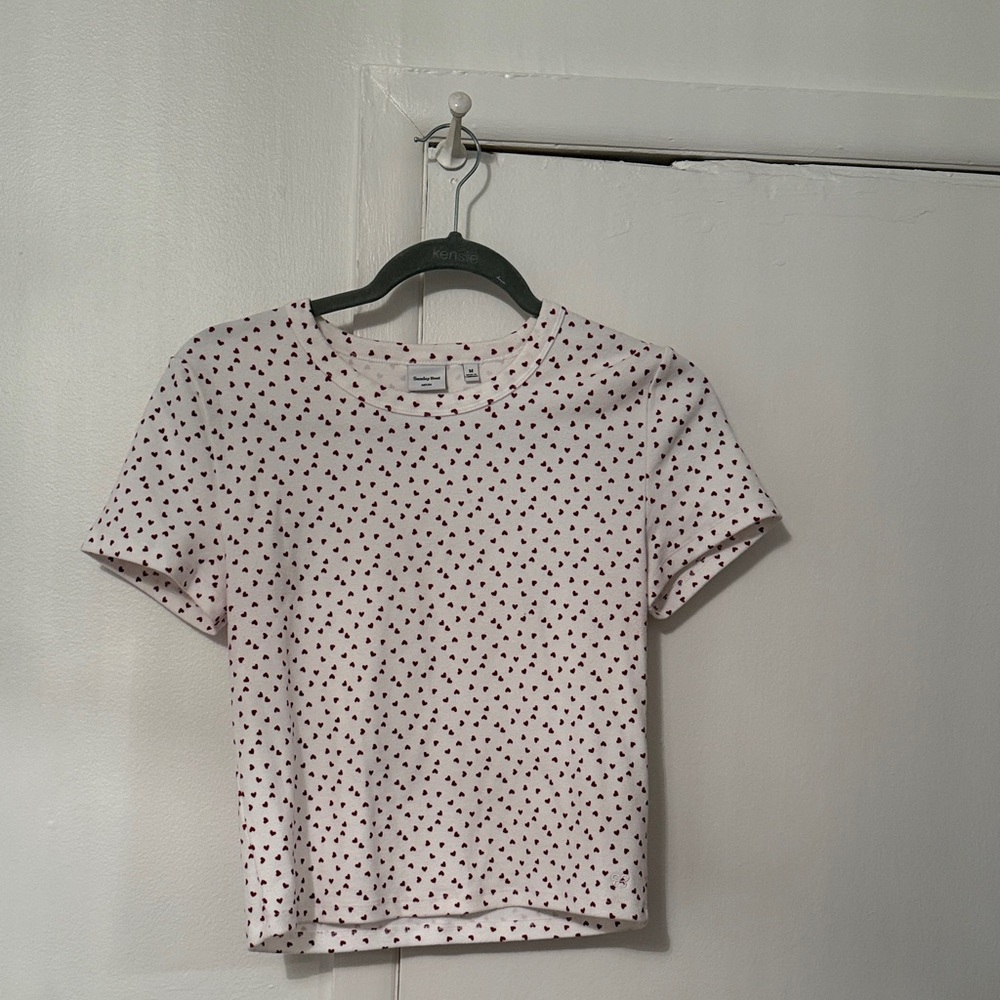 Sunday Best White Top with Red Heart Design